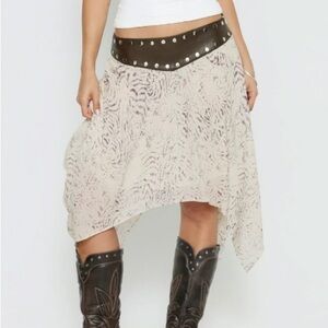 Princess Polly Cream Printed Asymmetrical Handkerchief Hem Skirt
